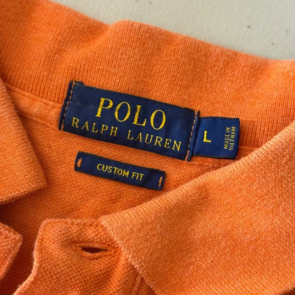 Polo Ralph Lauren Polo Shirt Mens L Orange Custom Fit Short Sleeve Pony Logo